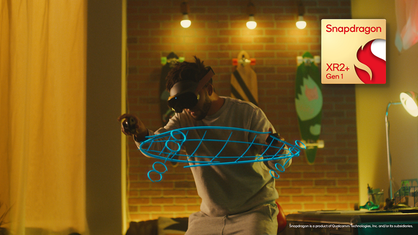 Black designer drawing a skateboard with extended reality headset.